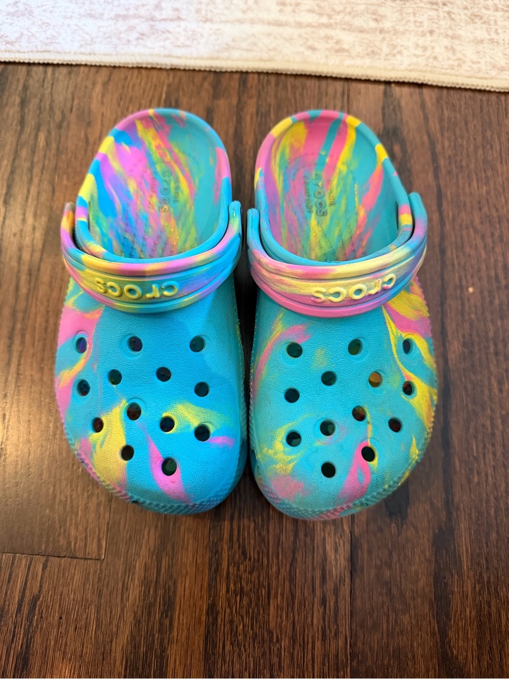 Girls size 12 rainbow crocs
